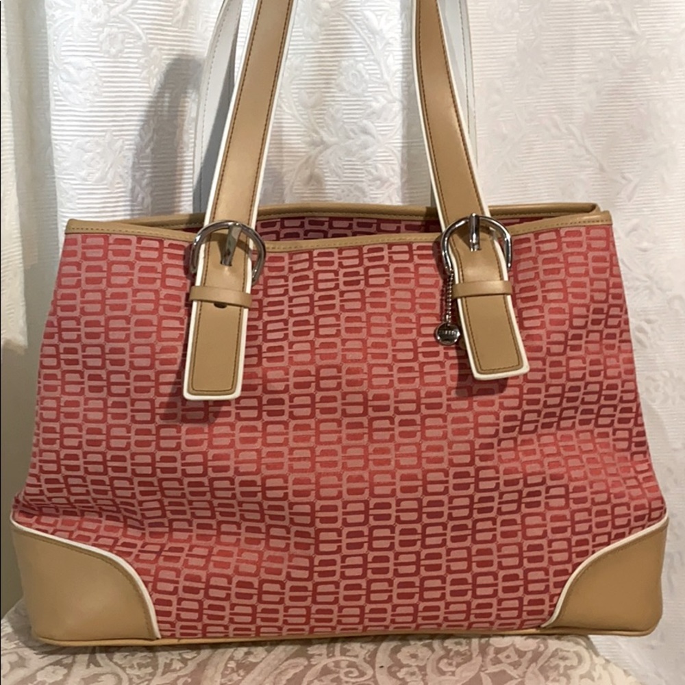 LN Esprit eco leather & canvas peach embossed tote